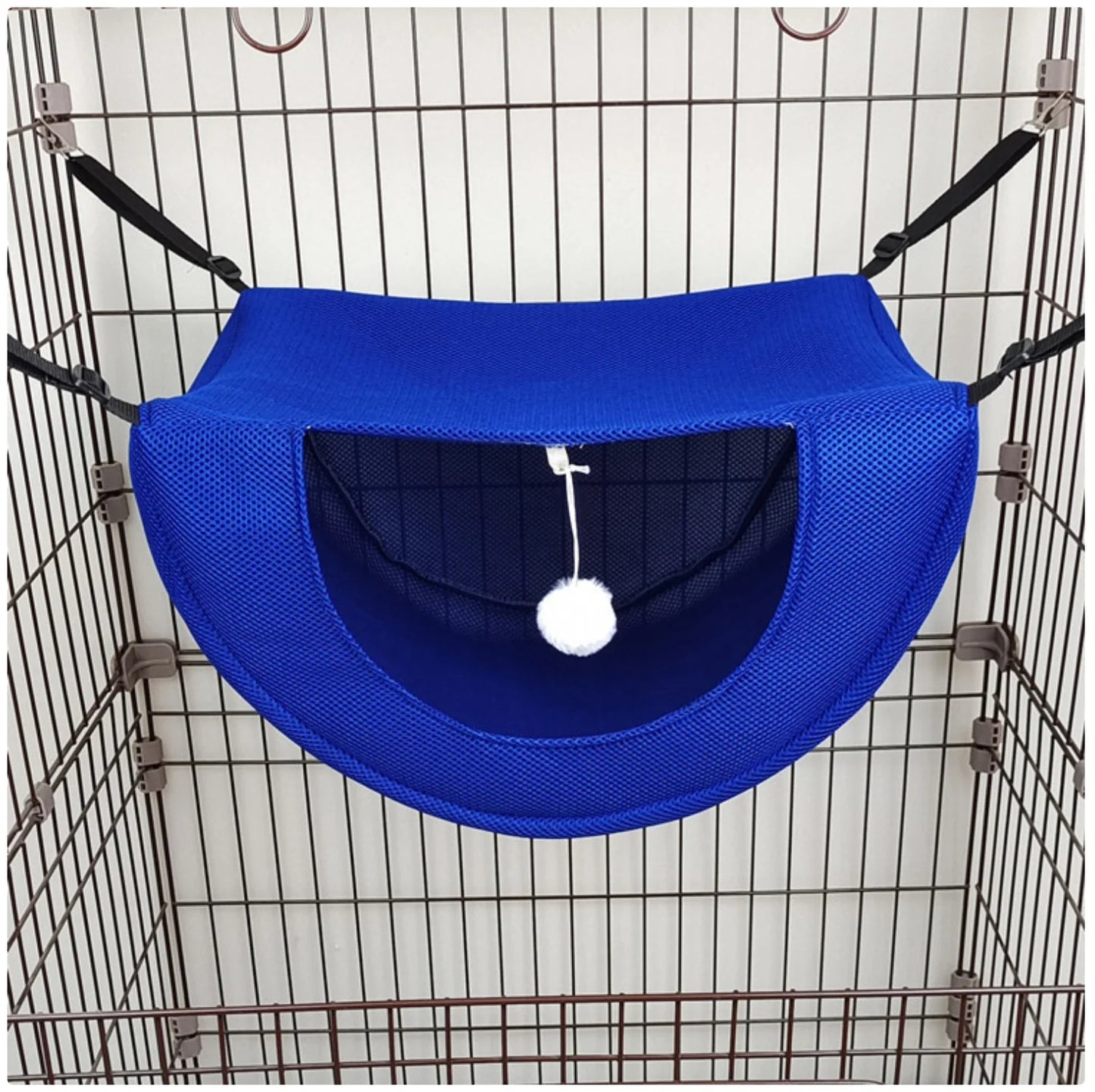 Cat Cage Hammock Bed - Hanging Pet Bed with Interactive Toy for Cats