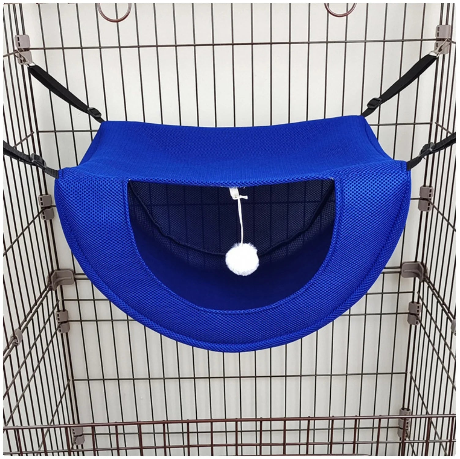 Cat Cage Hammock Bed - Hanging Pet Bed with Interactive Toy for Cats