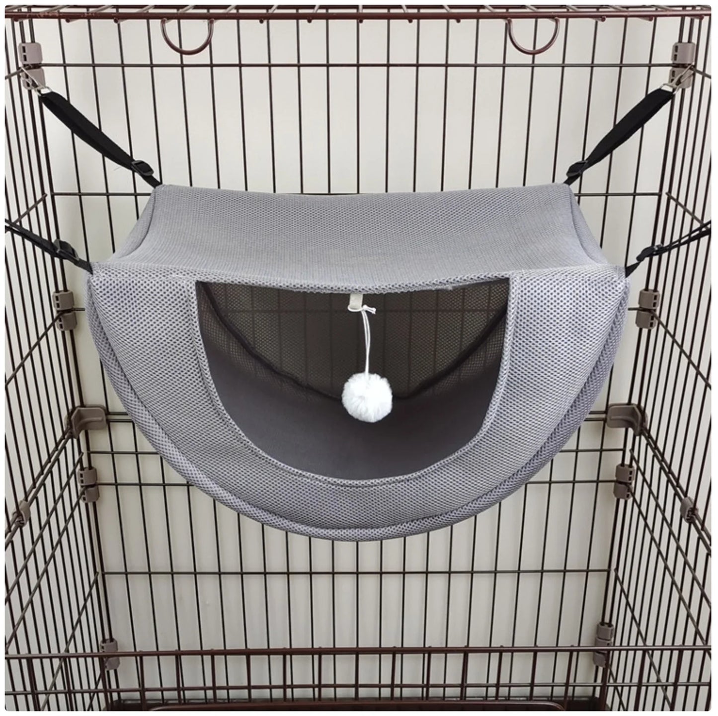 Cat Cage Hammock Bed - Hanging Pet Bed with Interactive Toy for Cats