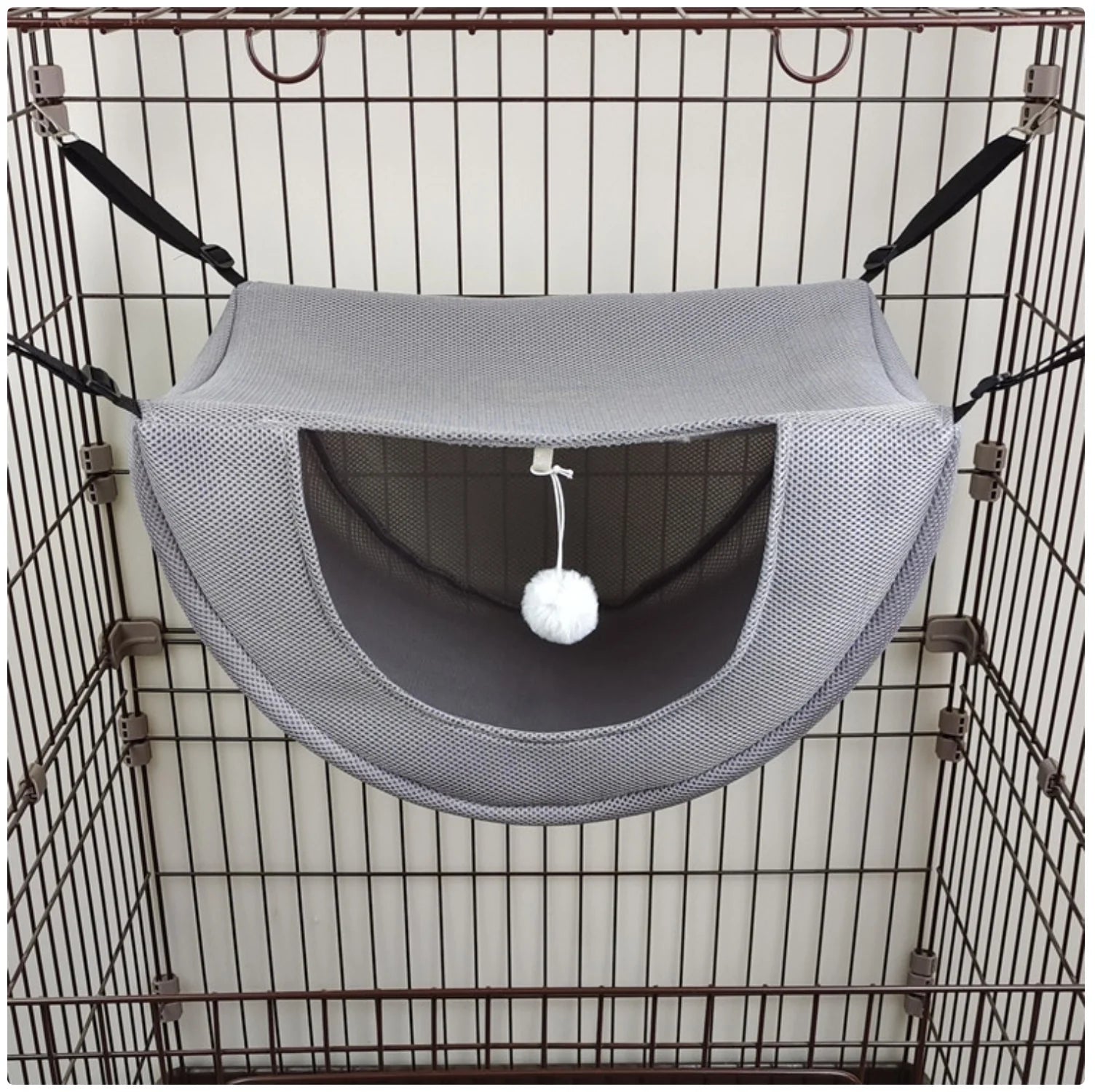 Cat Cage Hammock Bed - Hanging Pet Bed with Interactive Toy for Cats