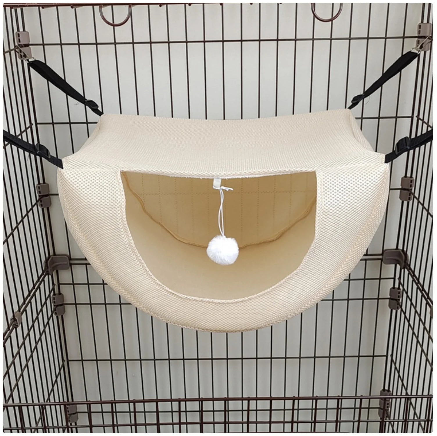 Cat Cage Hammock Bed - Hanging Pet Bed with Interactive Toy for Cats