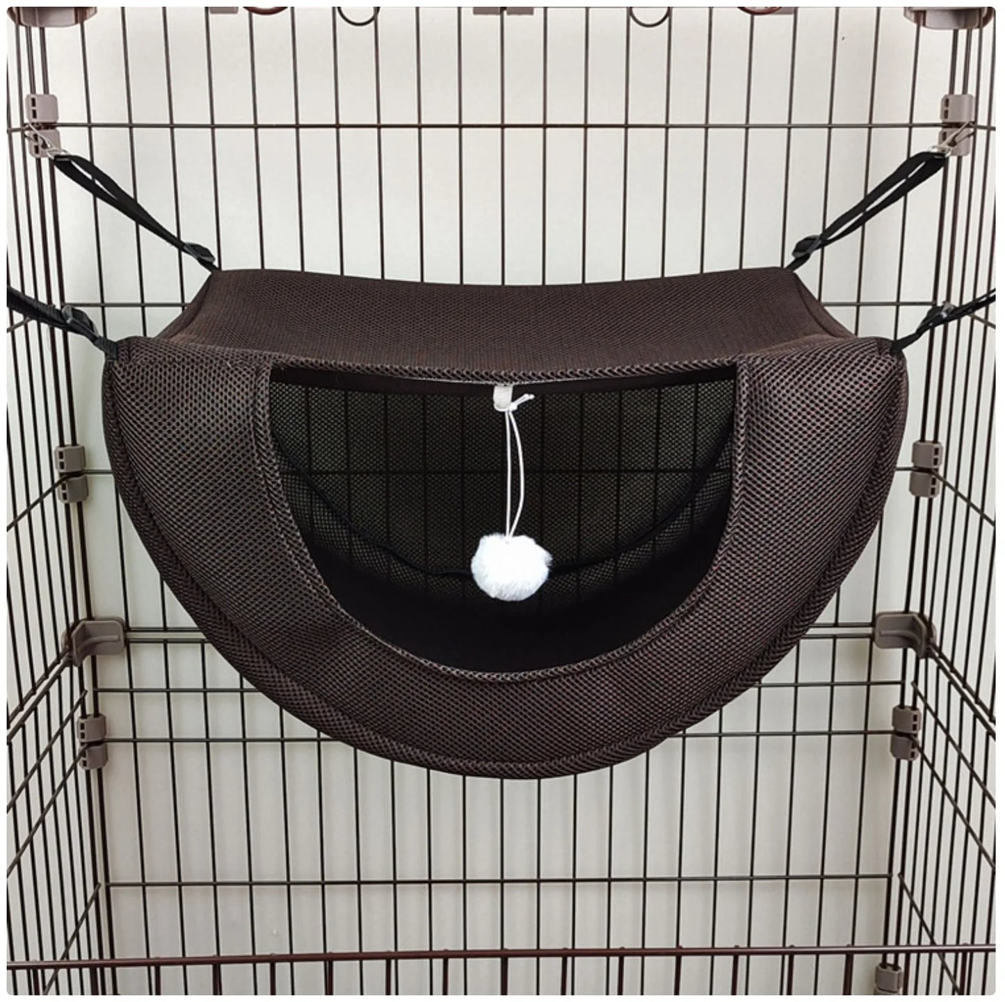 Cat Cage Hammock Bed - Hanging Pet Bed with Interactive Toy for Cats