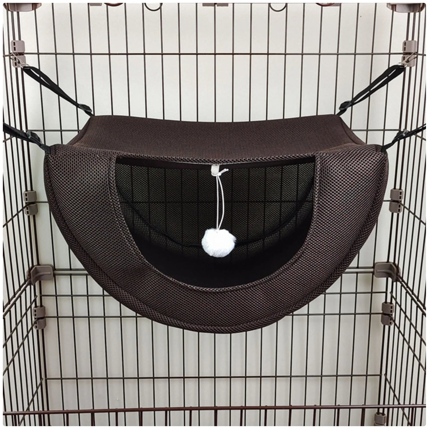 Cat Cage Hammock Bed - Hanging Pet Bed with Interactive Toy for Cats