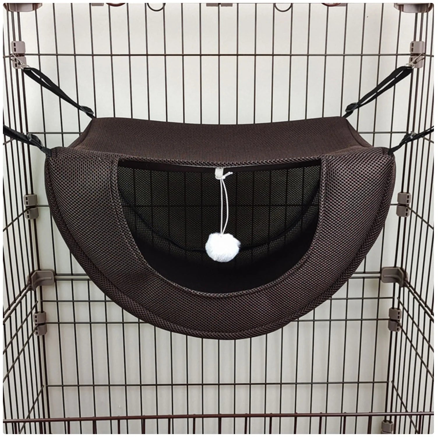 Cat Cage Hammock Bed - Hanging Pet Bed with Interactive Toy for Cats