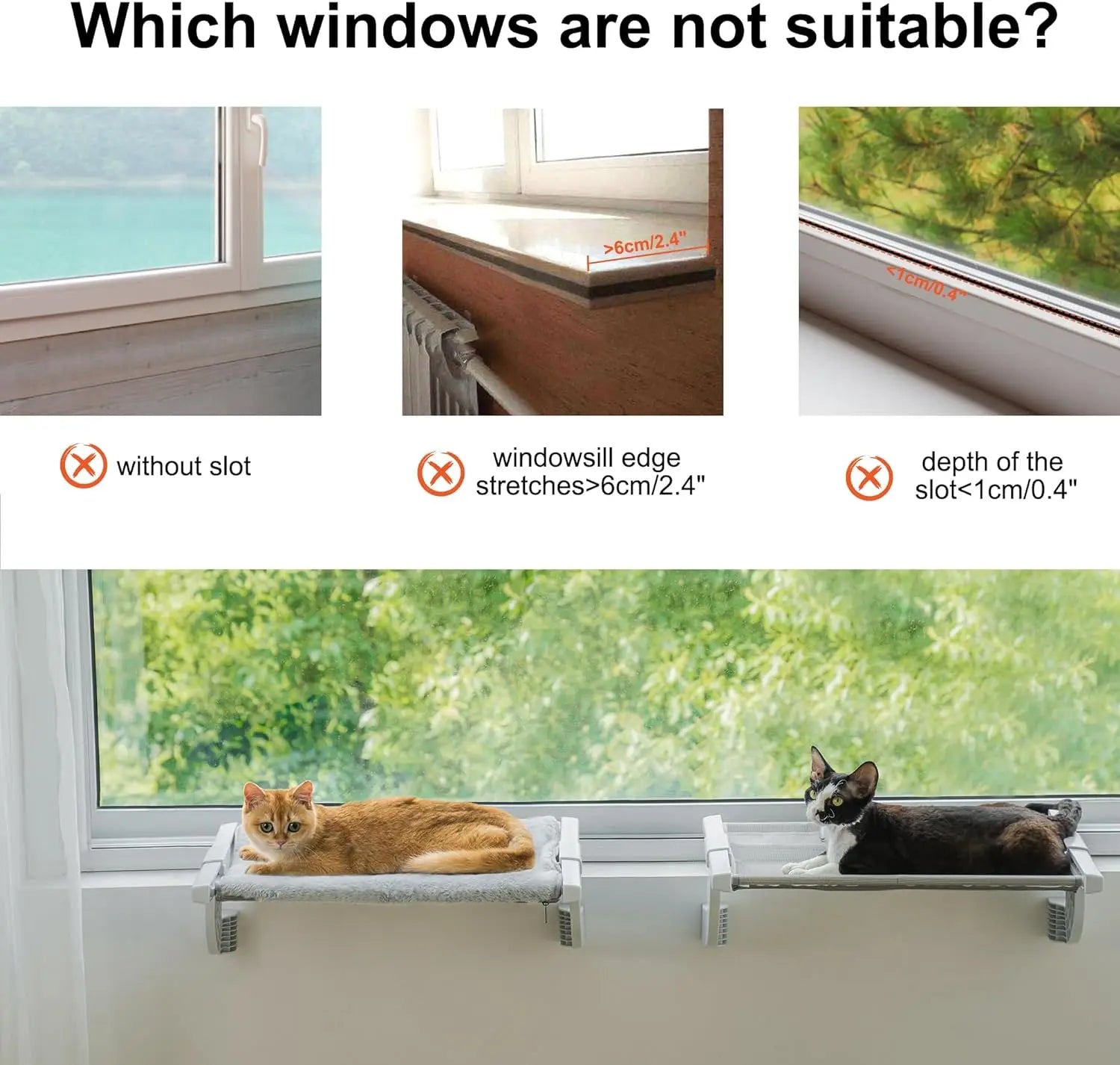 Cat Window Large 55X35Cm Adjustable Cat Window Bed Lying Seat with 2-Sided Cushion Sturdy Holding up to 18Kg