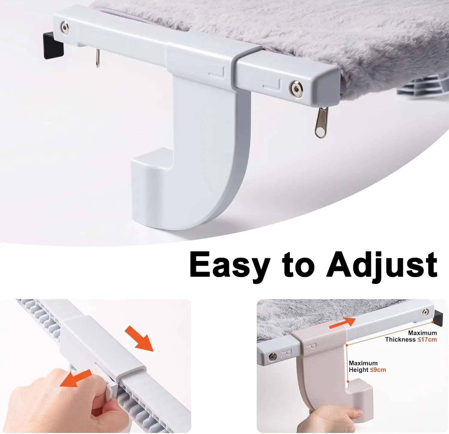 Cat Window Large 55X35Cm Adjustable Cat Window Bed Lying Seat with 2-Sided Cushion Sturdy Holding up to 18Kg