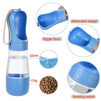 Portable Dog Water Bottle with Food Container Travel 2 in 1 Pet Water Dispenser for Small Large Dogs Cat Labrador Drinking Bowls