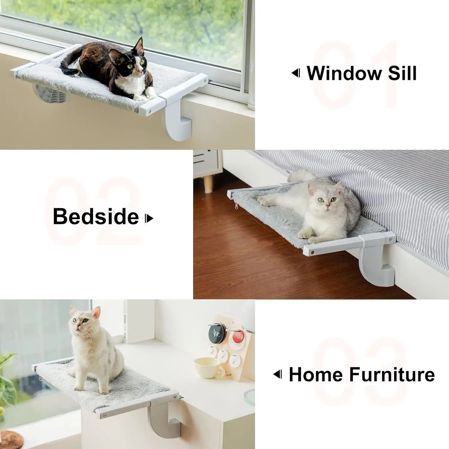 Cat Window Large 55X35Cm Adjustable Cat Window Bed Lying Seat with 2-Sided Cushion Sturdy Holding up to 18Kg