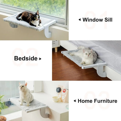 Cat Window Large 55X35Cm Adjustable Cat Window Bed Lying Seat with 2-Sided Cushion Sturdy Holding up to 18Kg
