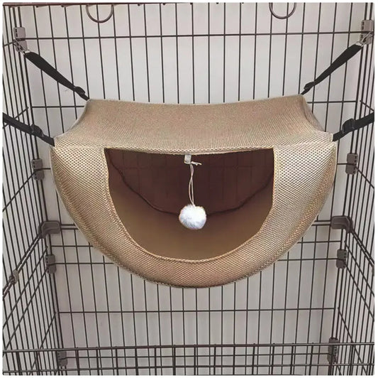 Cat Cage Hammock Bed - Hanging Pet Bed with Interactive Toy for Cats